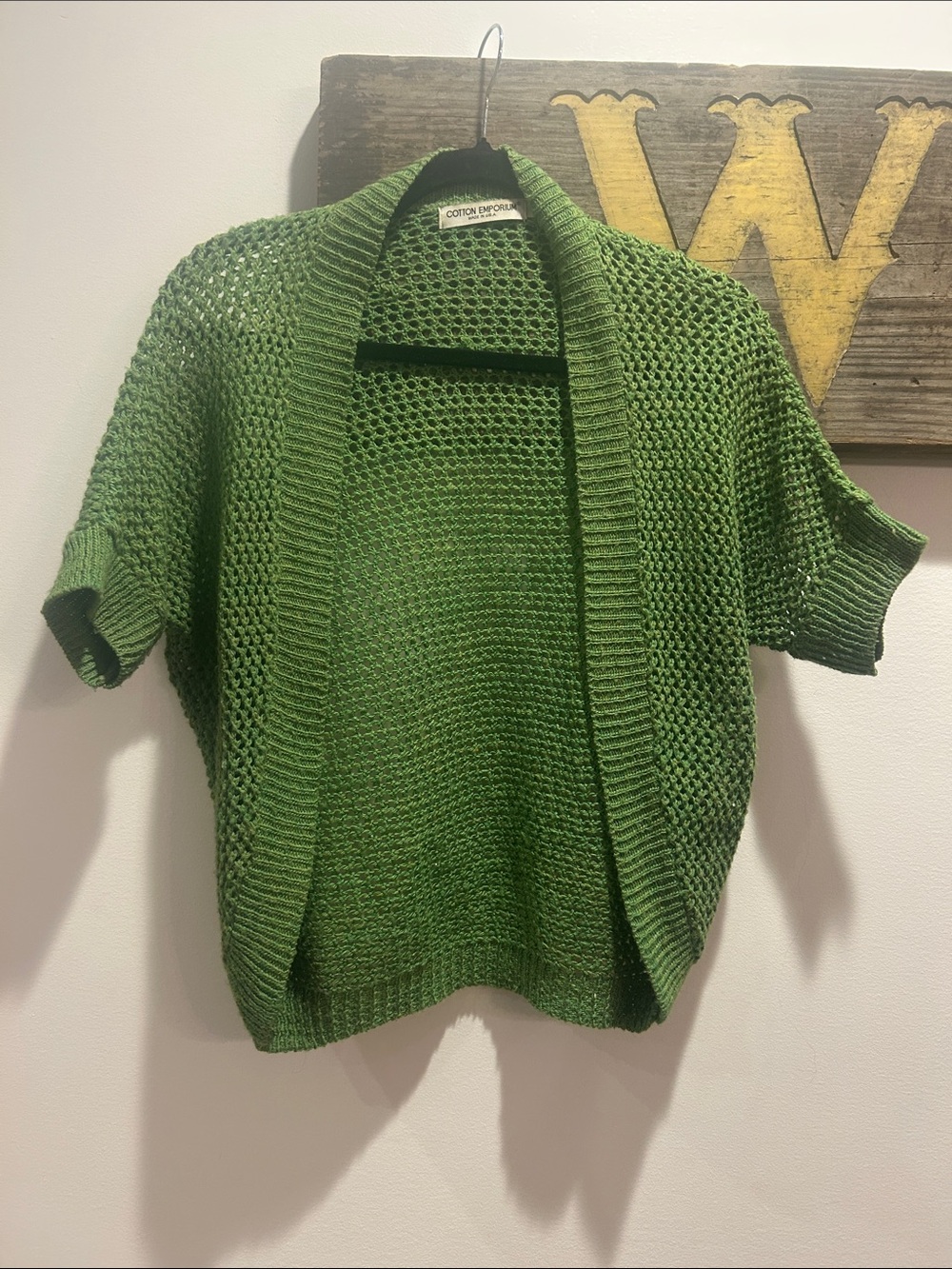 Cotton Emporium Moss Green Open-Knit Short-Sleeve Cardigan